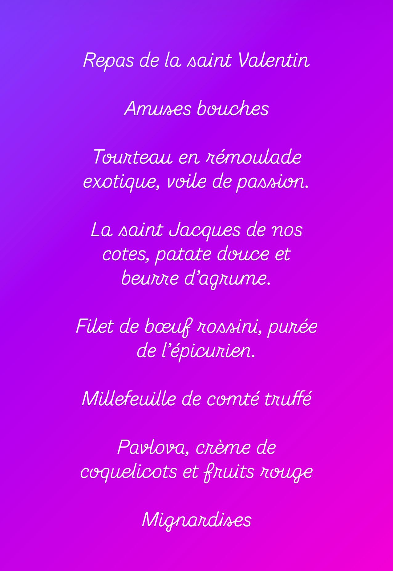 Menu Saint Valentin
